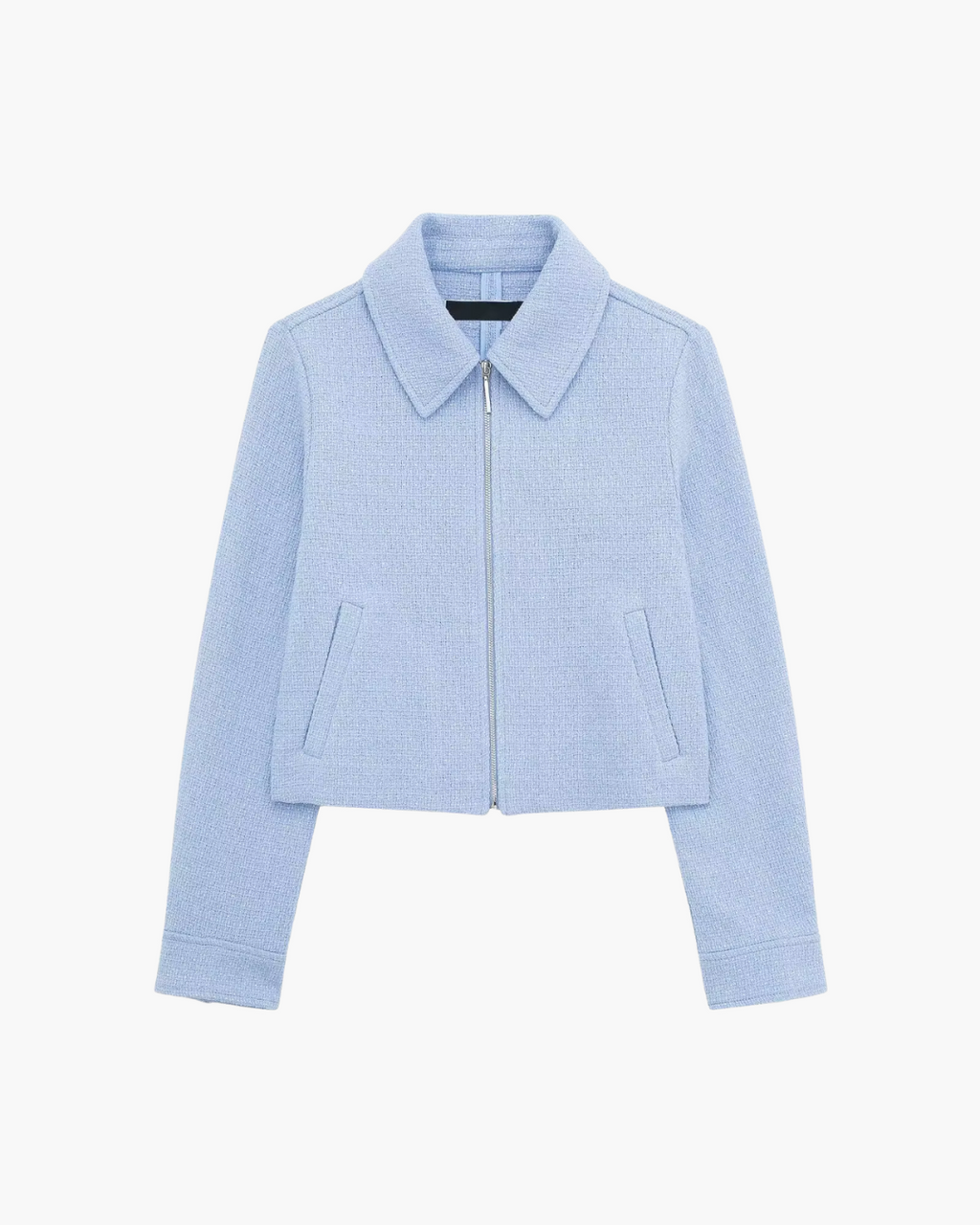 Lichtblauwe Cropped Damesjas met Kraag
