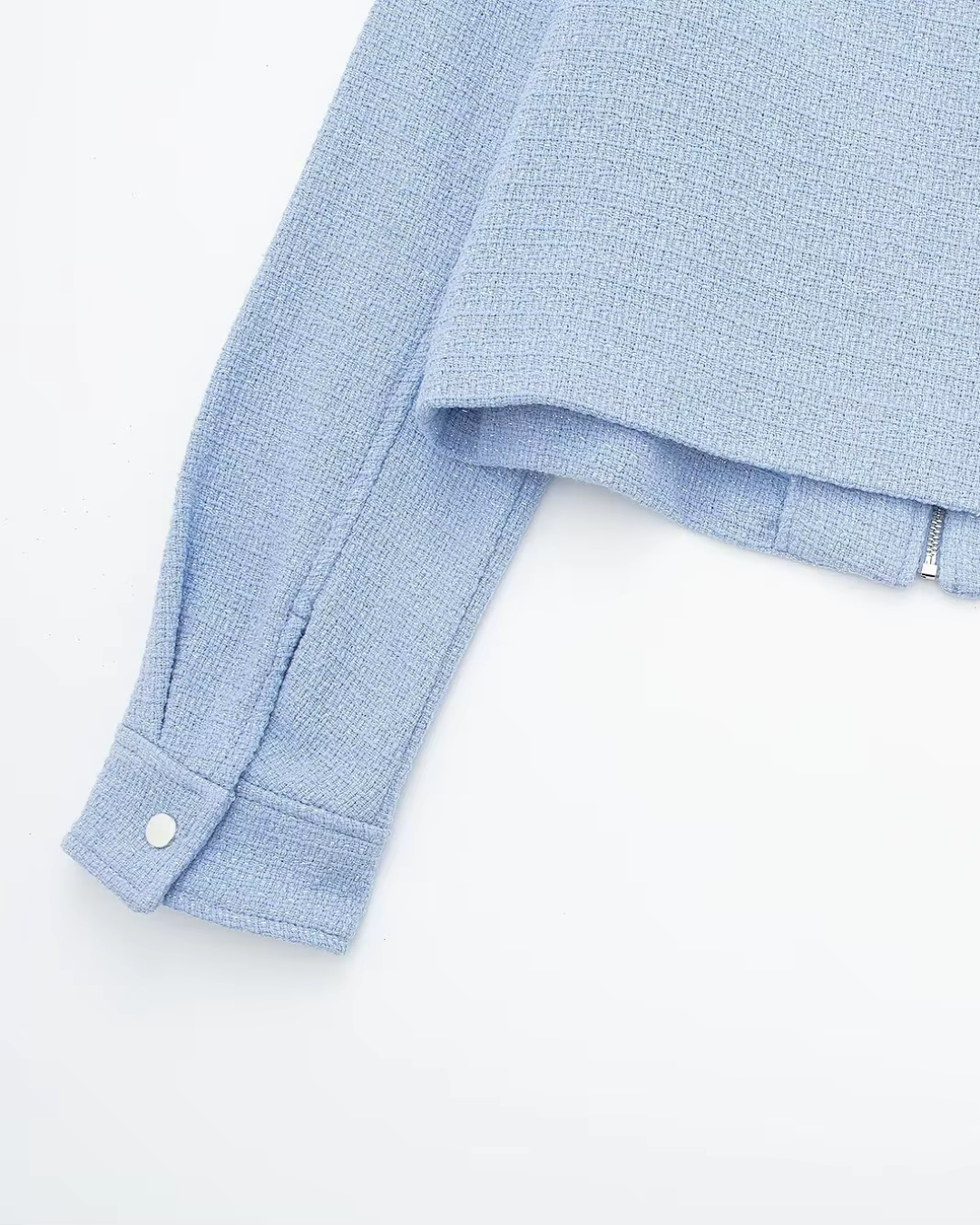 Lichtblauwe Cropped Damesjas met Kraag