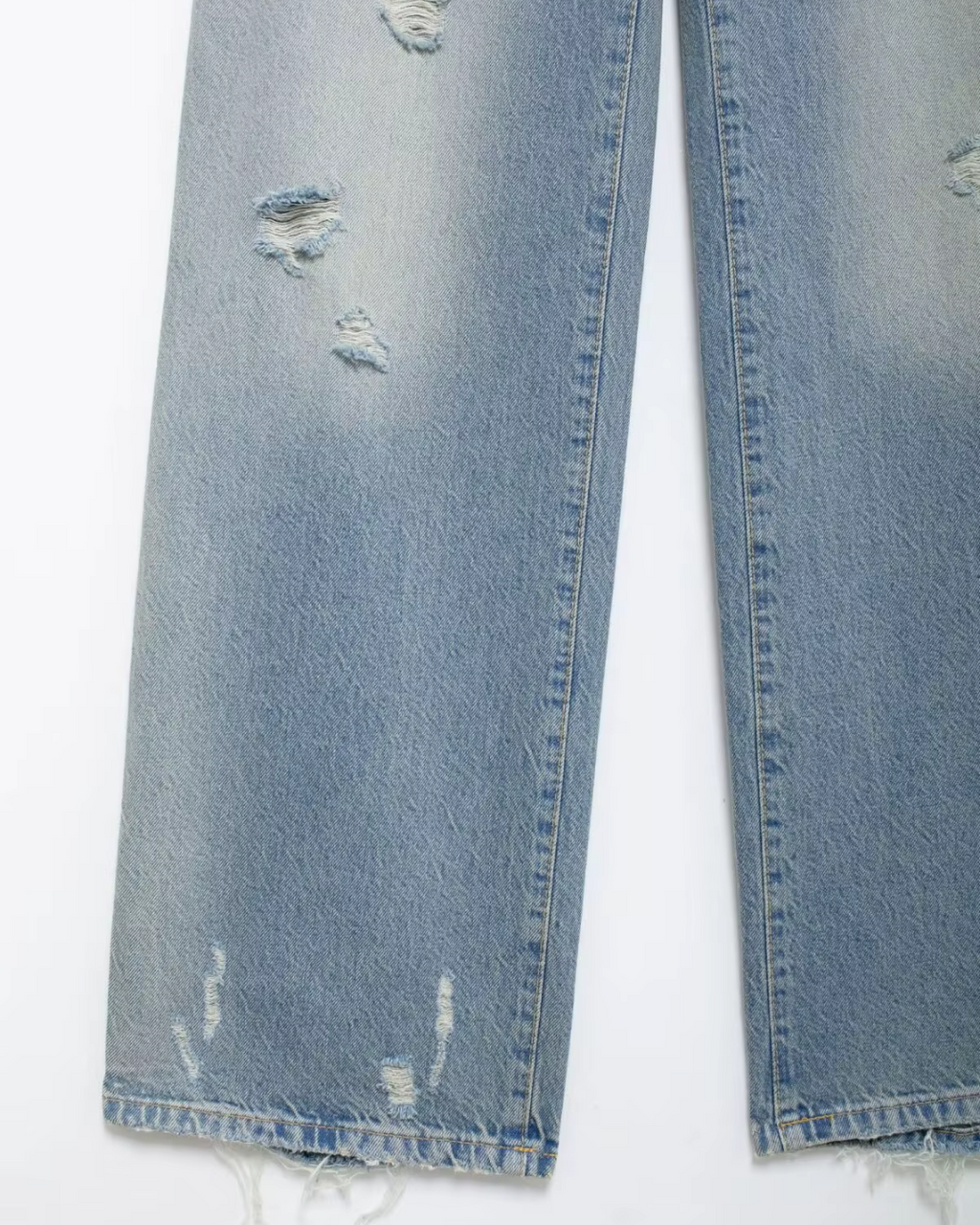 Lichtblauwe Wide Leg Jeans met Destroyed Details