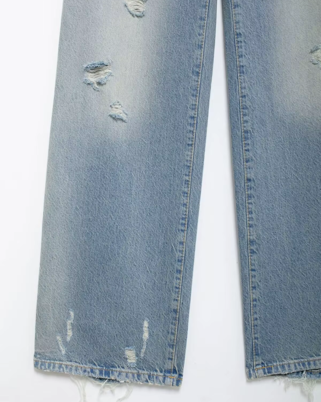 Lichtblauwe Wide Leg Jeans met Destroyed Details