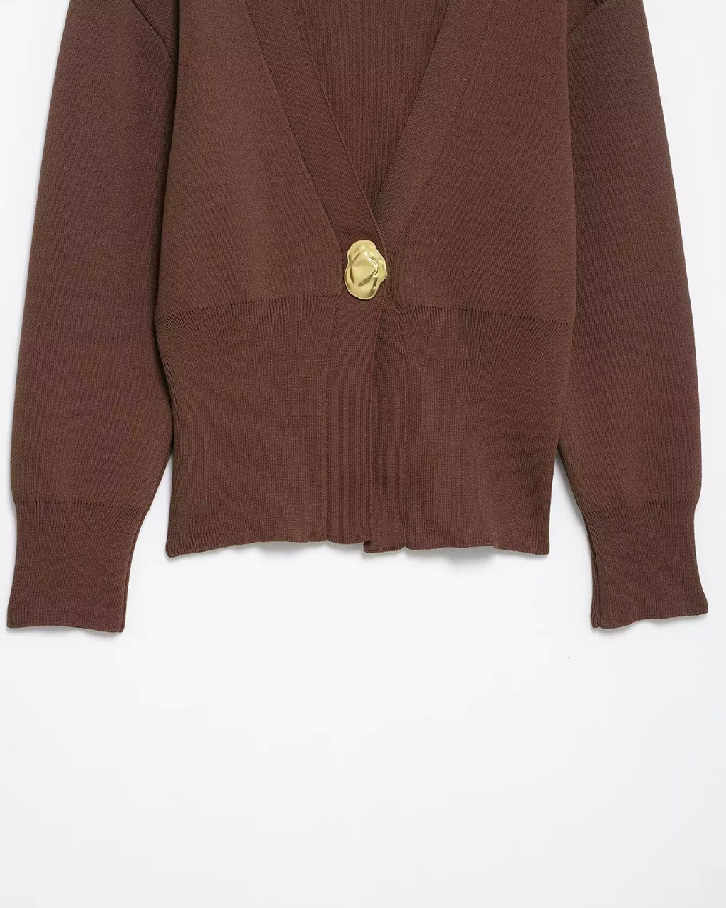 Bruin Gebreid Damesvest met Gouden Knoop