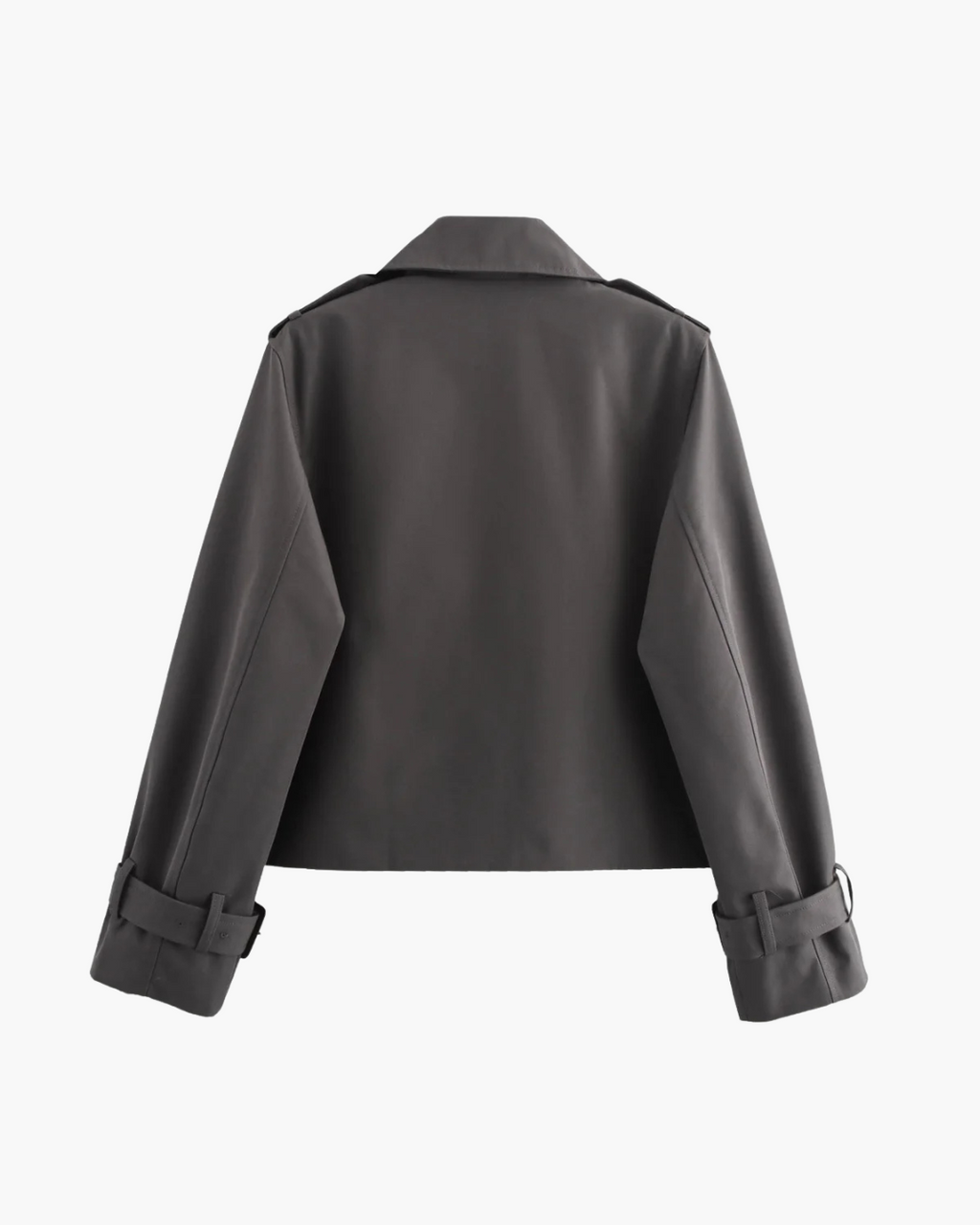 Grijze Cropped Trenchcoat met Dubbele Knopen