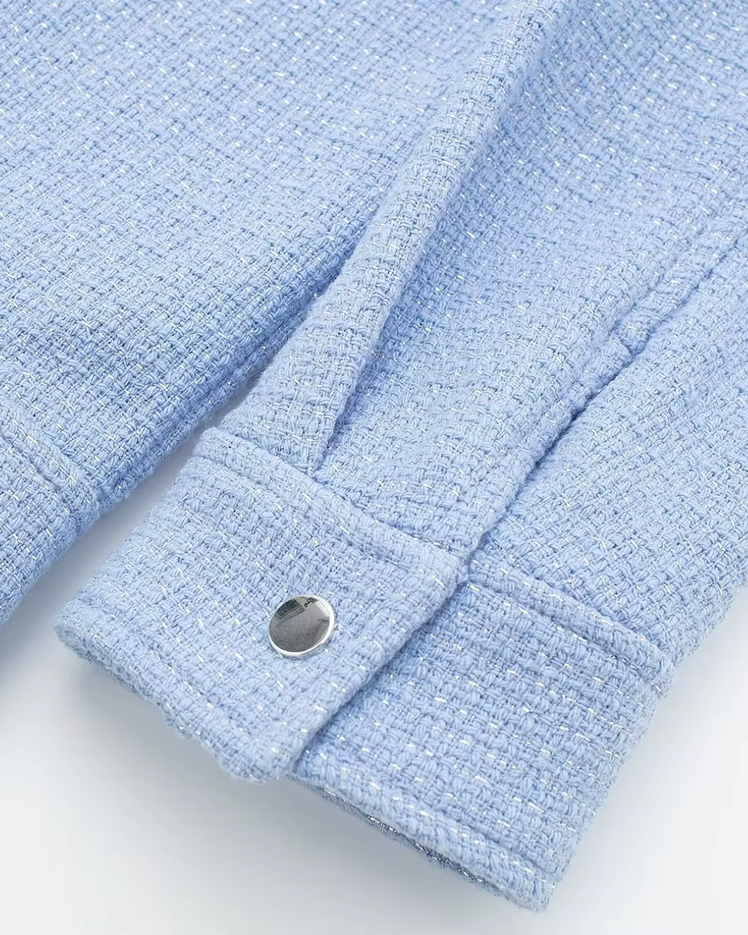 Lichtblauwe Cropped Damesjas met Kraag