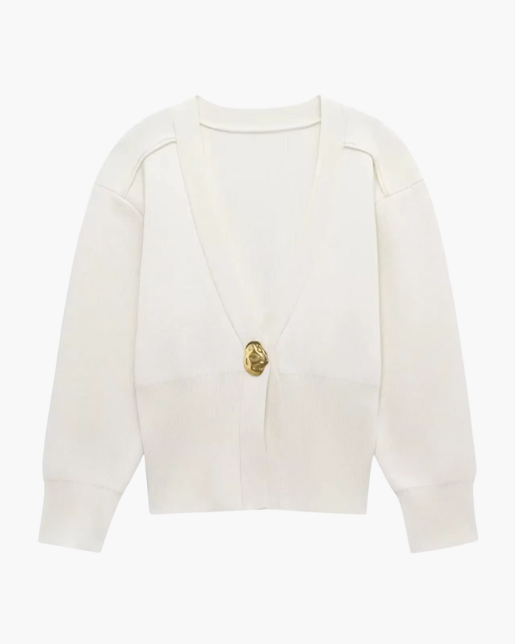Wit Gebreid Damesvest met Gouden Knoop