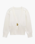 Wit Gebreid Damesvest met Gouden Knoop