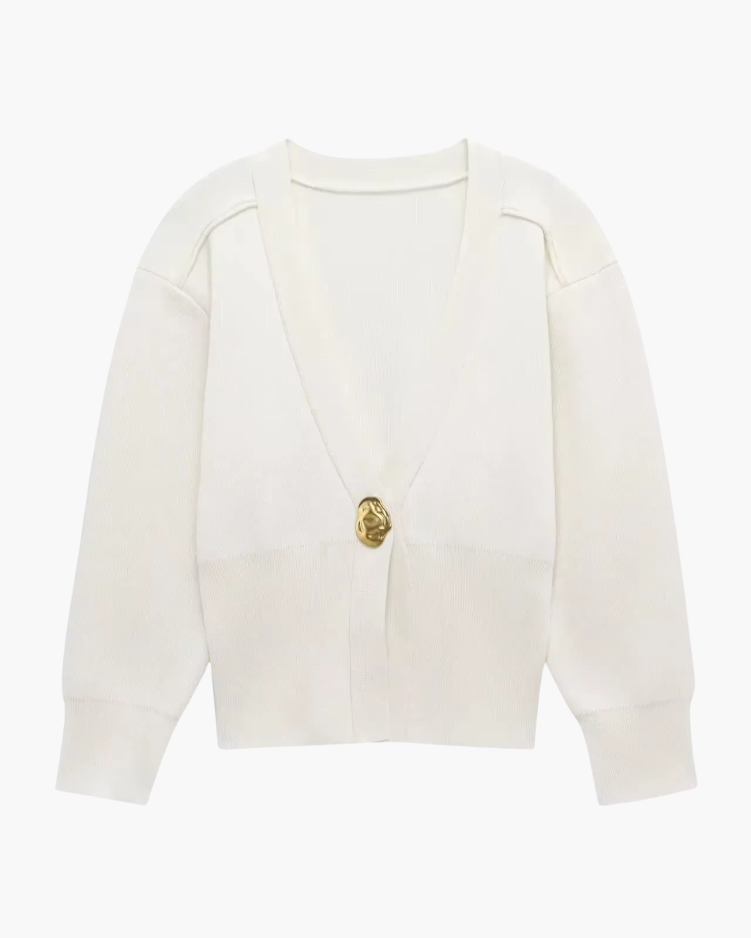 Wit Gebreid Damesvest met Gouden Knoop