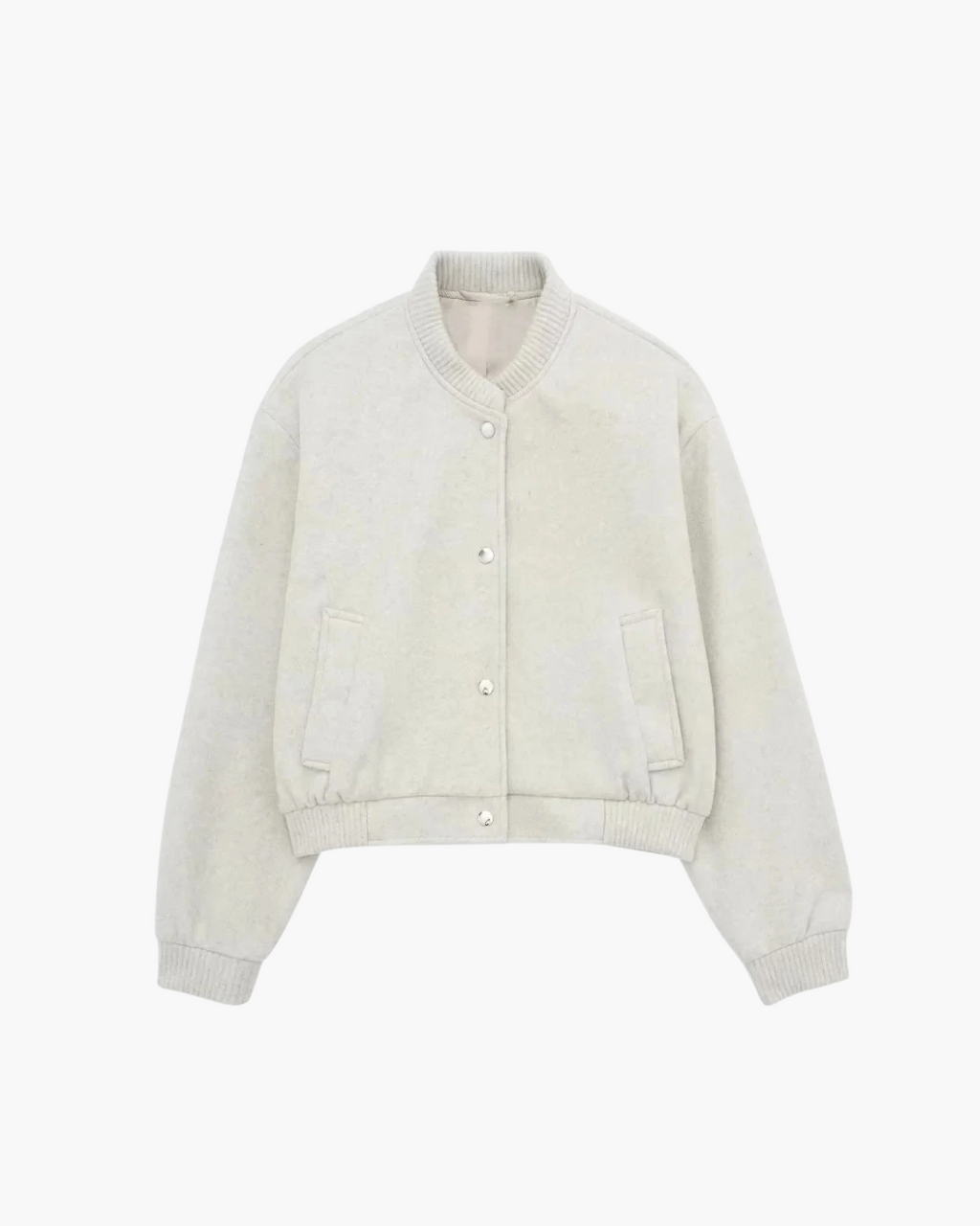 Crème Cropped Bomberjack Dames – Oversized Jas met Drukknopen