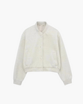 Crème Cropped Bomberjack Dames – Oversized Jas met Drukknopen