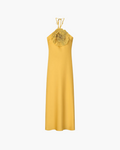 Gele Halter Maxi Jurk met 3D Bloem