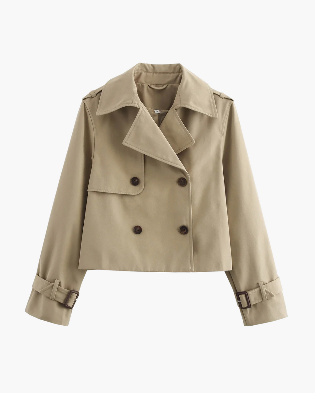 Beige Cropped Trenchcoat met Dubbele Knopen