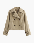 Beige Cropped Trenchcoat met Dubbele Knopen