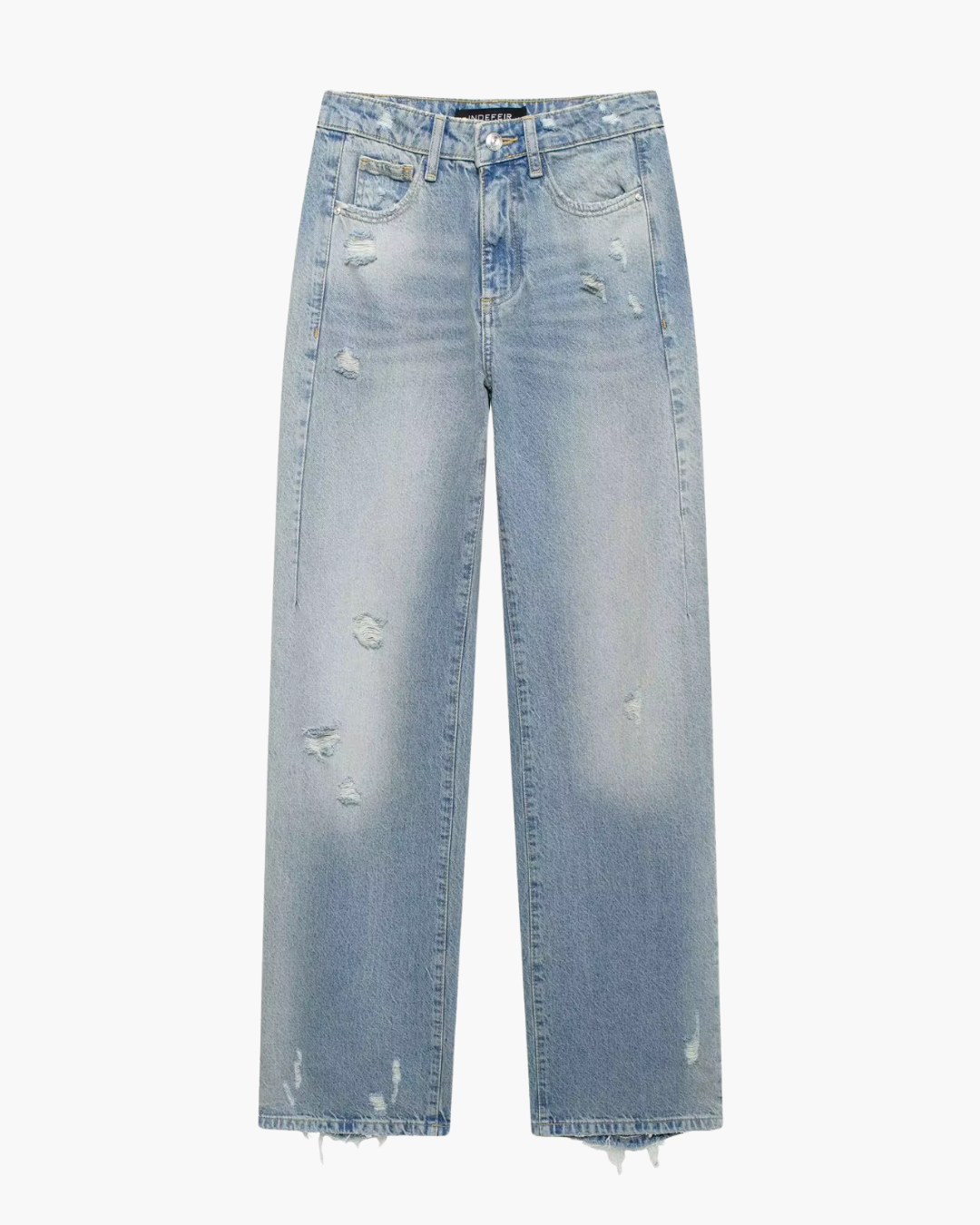 Lichtblauwe Wide Leg Jeans met Destroyed Details