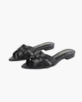Gevlochten Slippers Dames – Platte Muiltjes met Puntige Neus | Zwart & Wit