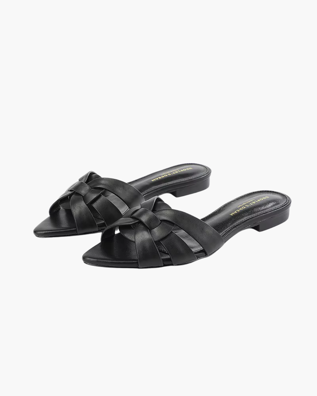 Gevlochten Slippers Dames – Platte Muiltjes met Puntige Neus | Zwart & Wit