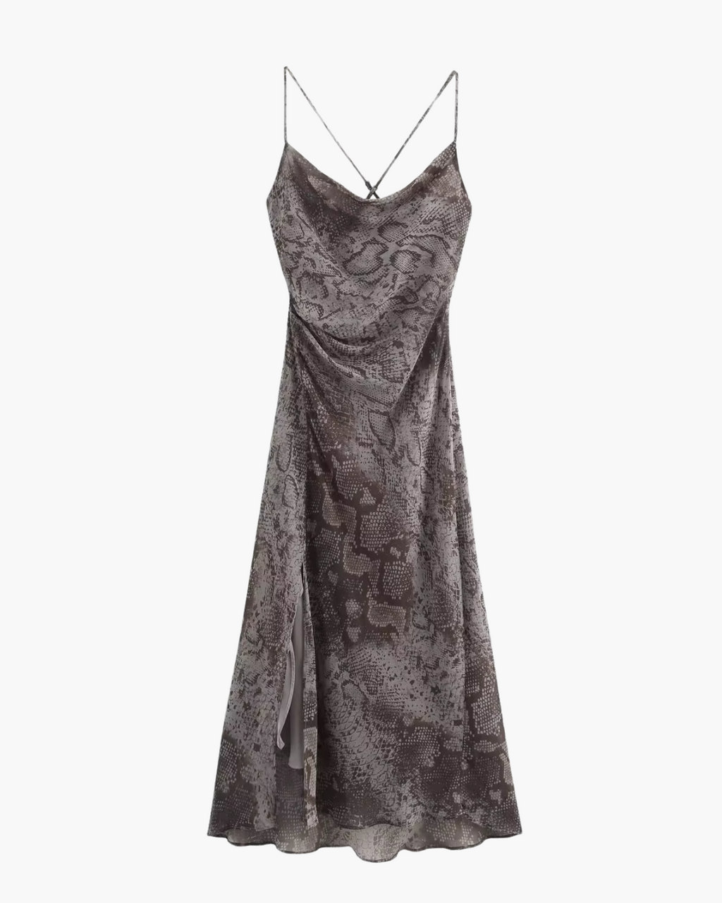 Slangenprint Midi Jurk met Spaghettibandjes