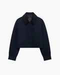 Donkerblauwe Cropped Damesjas met Kraag