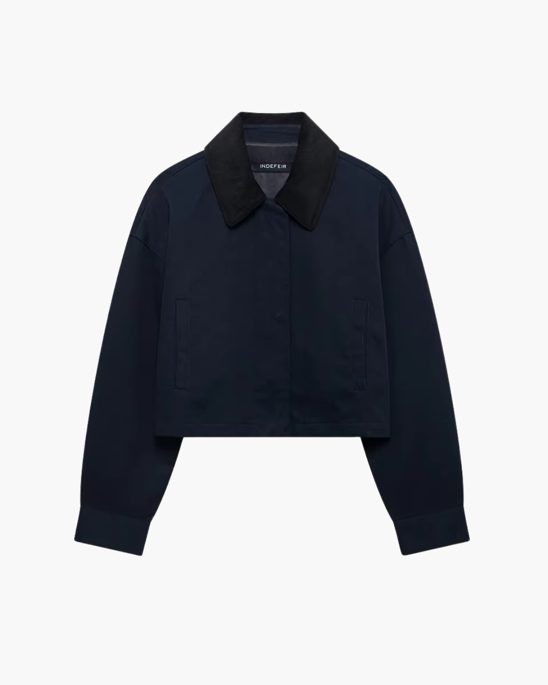 Donkerblauwe Cropped Damesjas met Kraag