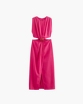 Fuchsia Midi Jurk Dames – Mouwloze Jurk met Cut-Out & Ringdetail