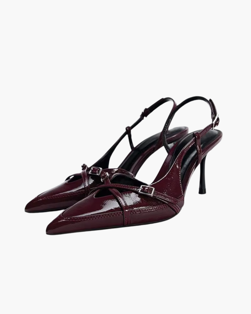 Bordeaux Slingback Pumps met Gespen – Lak Hakken met Puntige Neus