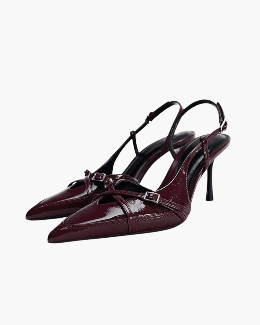 Bordeaux Slingback Pumps met Gespen – Lak Hakken met Puntige Neus