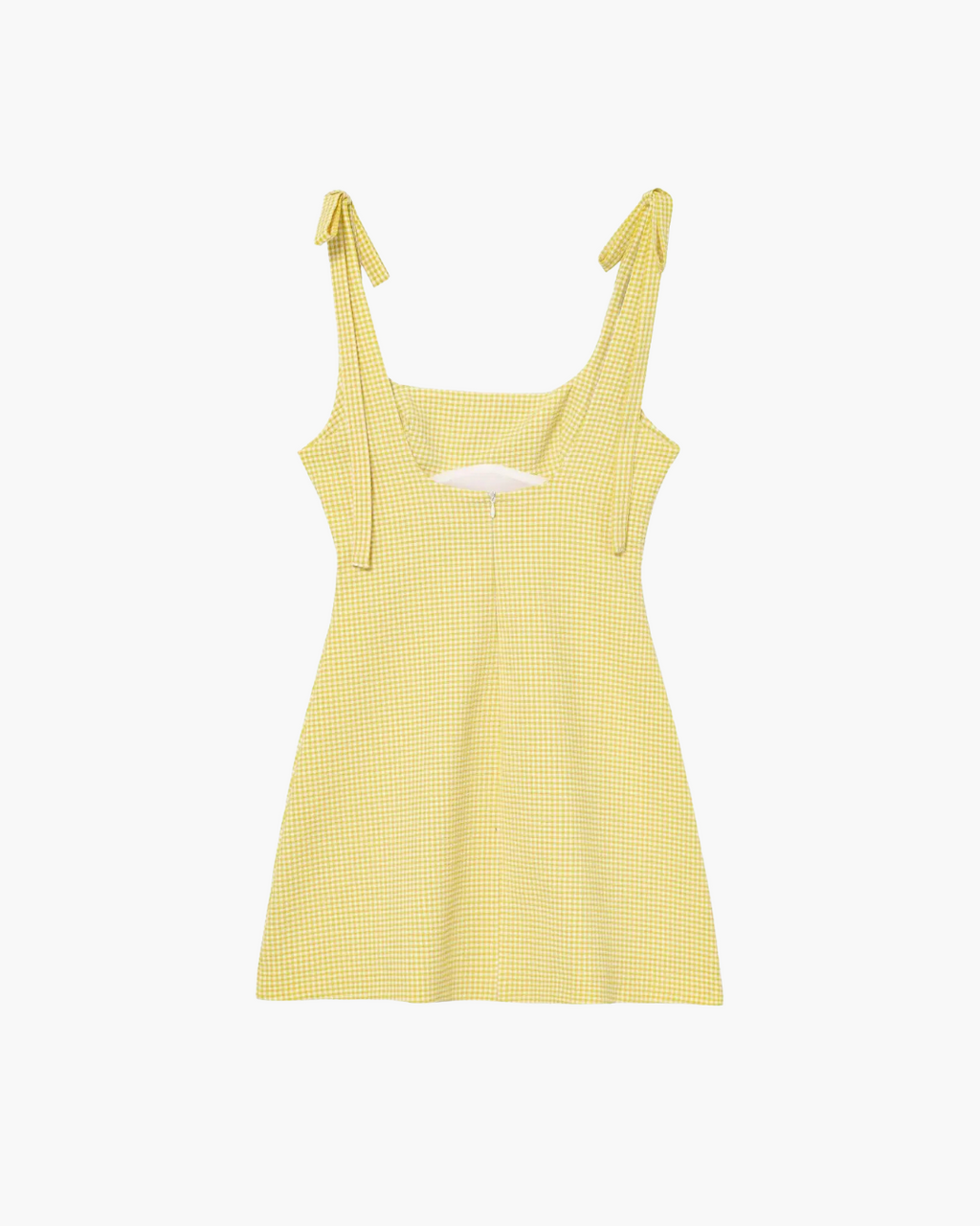 Gele Geruite Mini Jurk met Strikbandjes