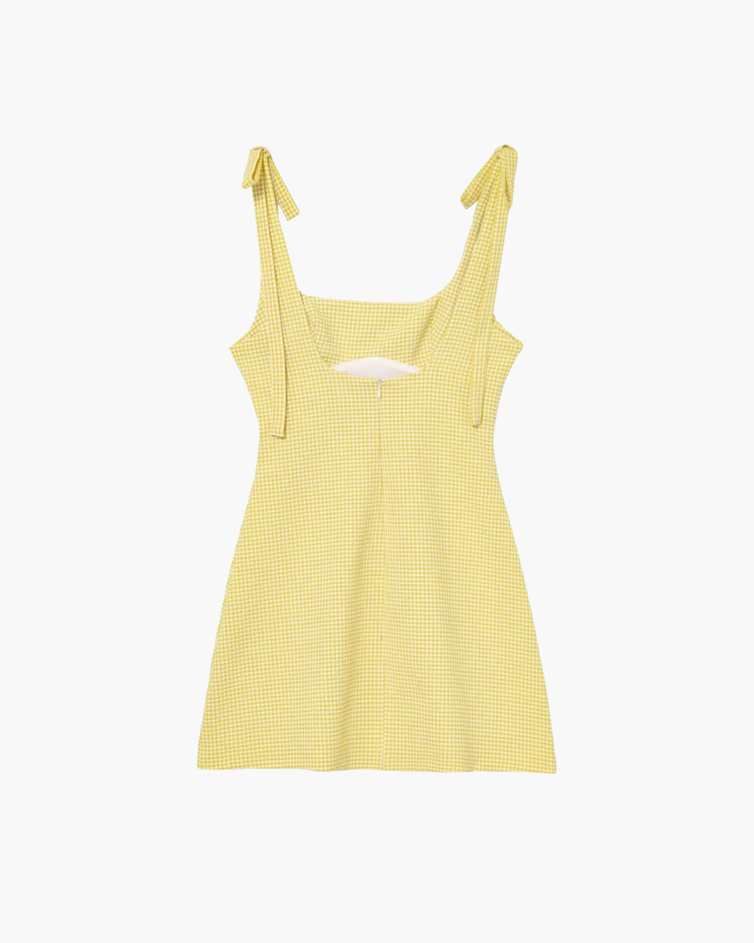 Gele Geruite Mini Jurk met Strikbandjes