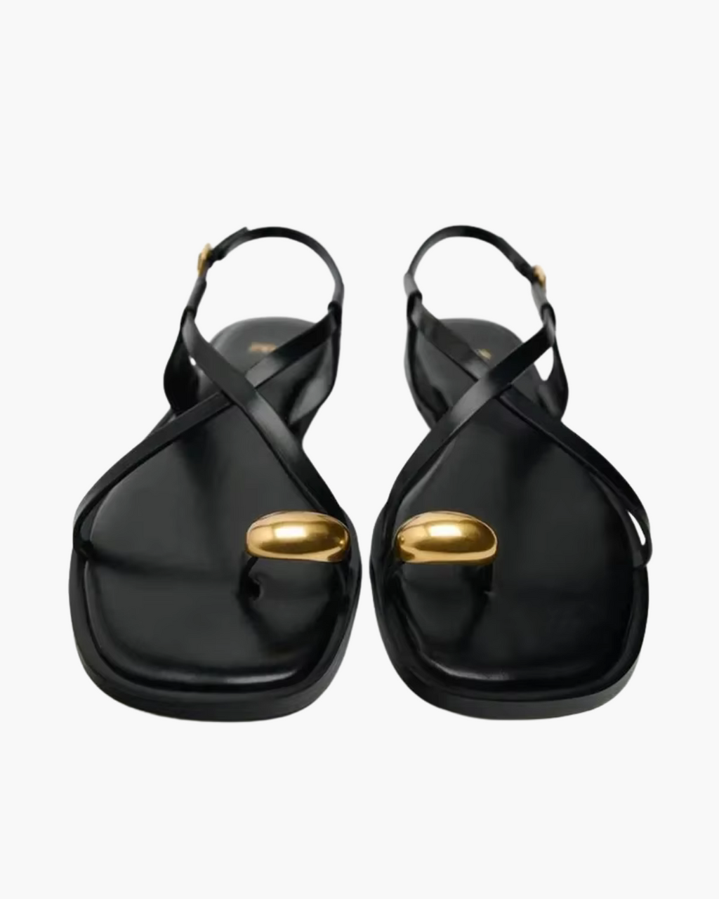 Zwarte Platte Sandalen met Gouden Detail – Teenslipper Sandalen Dames