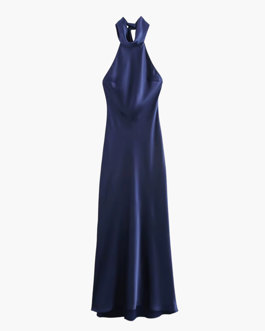 Donkerblauwe Halter Maxi Jurk van Satijn