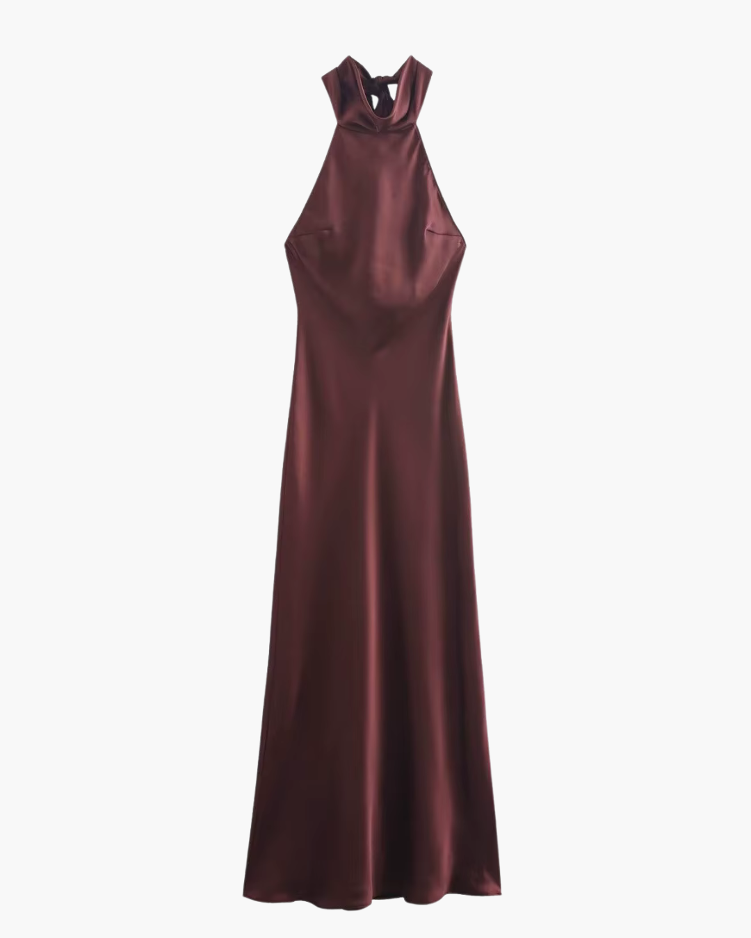 Bordeauxrode Halter Maxi Jurk van Satijn
