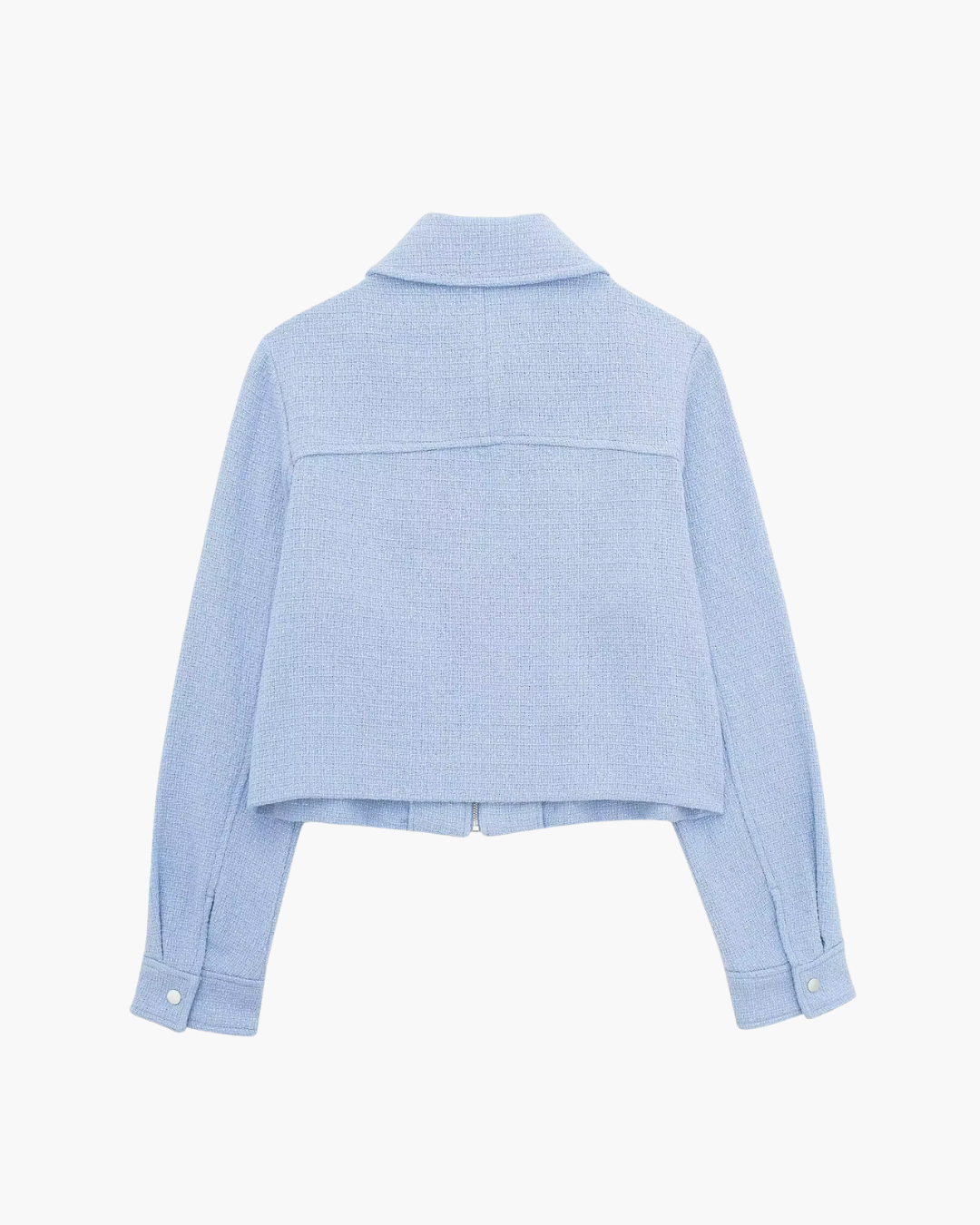 Lichtblauwe Cropped Damesjas met Kraag