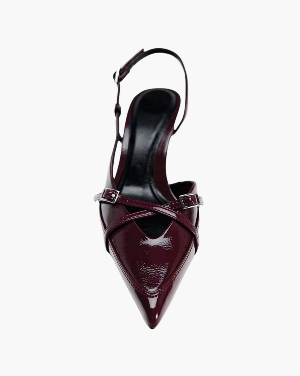 Bordeaux Slingback Pumps met Gespen – Lak Hakken met Puntige Neus