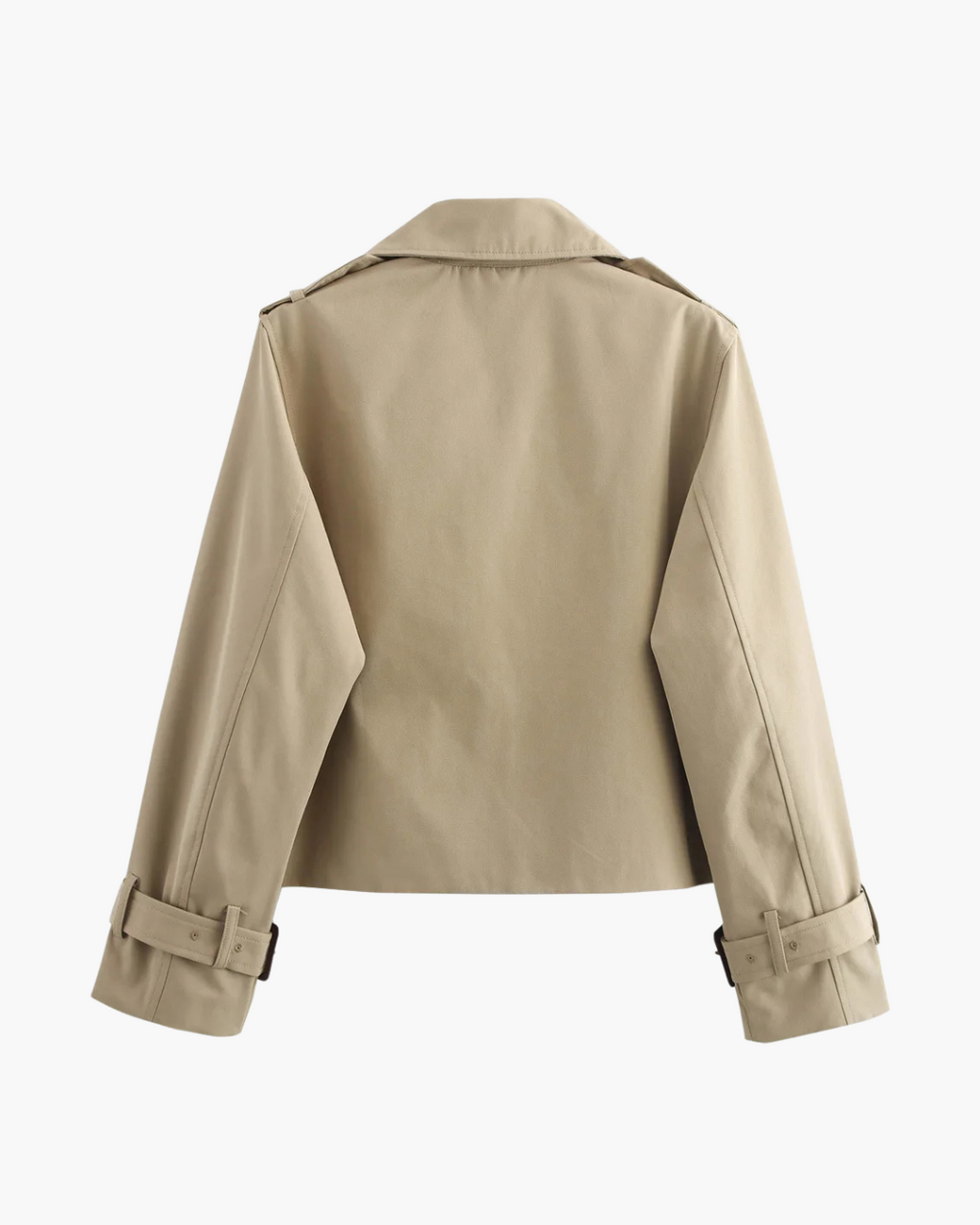 Beige Cropped Trenchcoat met Dubbele Knopen