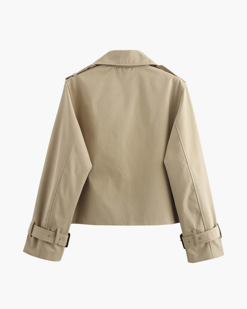 Beige Cropped Trenchcoat met Dubbele Knopen