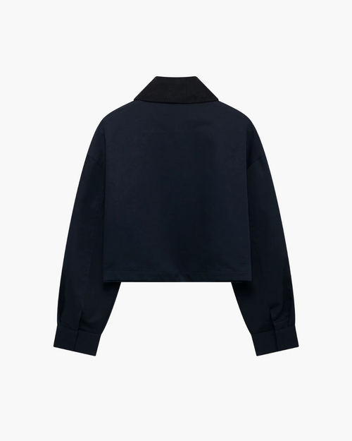 Donkerblauwe Cropped Damesjas met Kraag