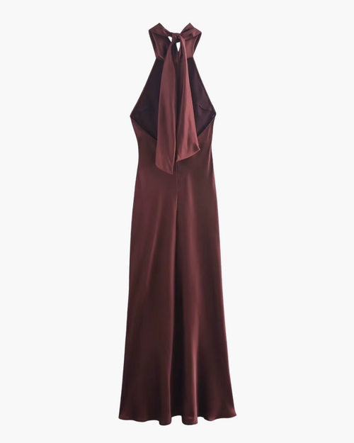 Bordeauxrode Halter Maxi Jurk van Satijn