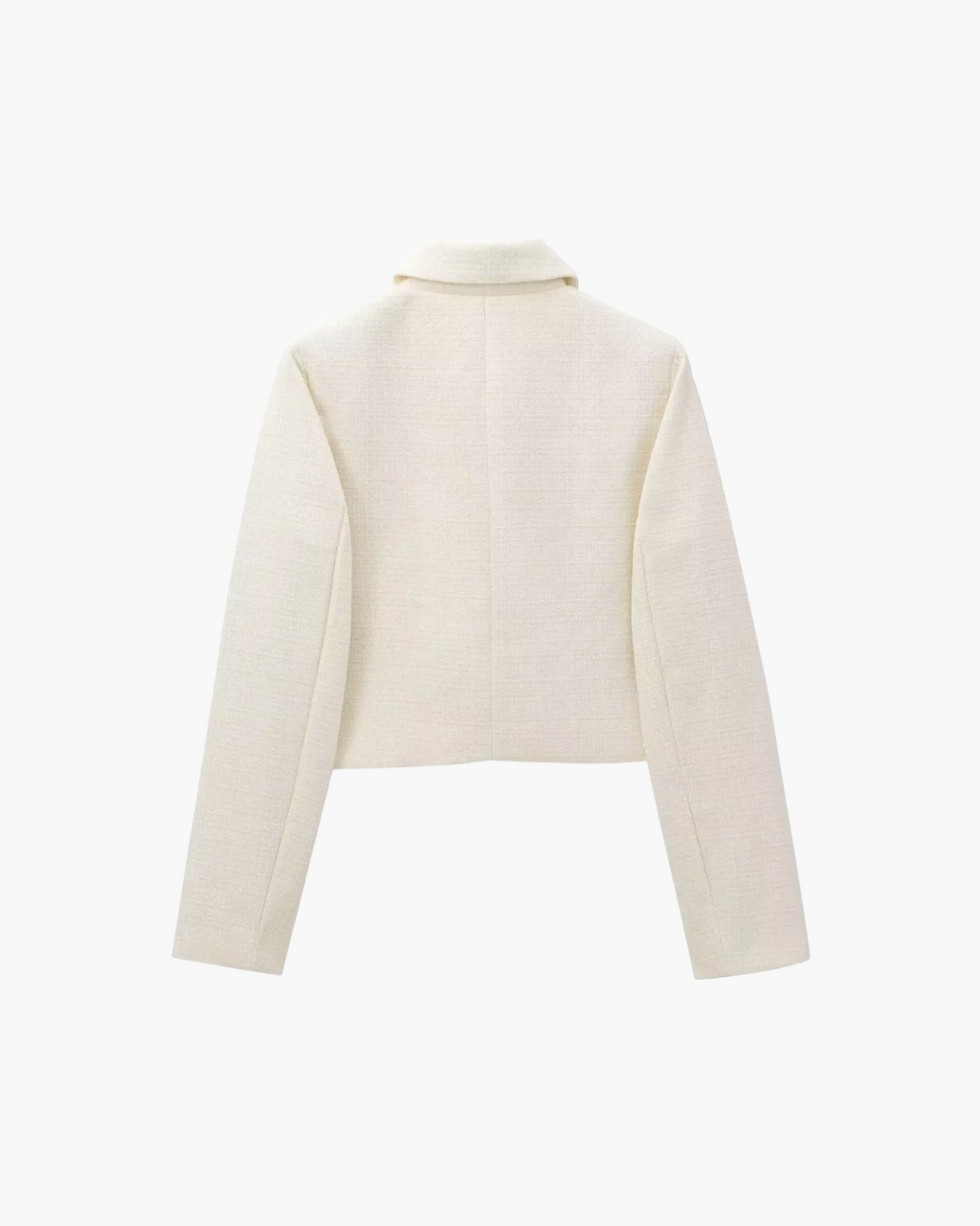 Crème Tweed Jasje Dames – Cropped Jasje met Strikjes & Ronde Kraag
