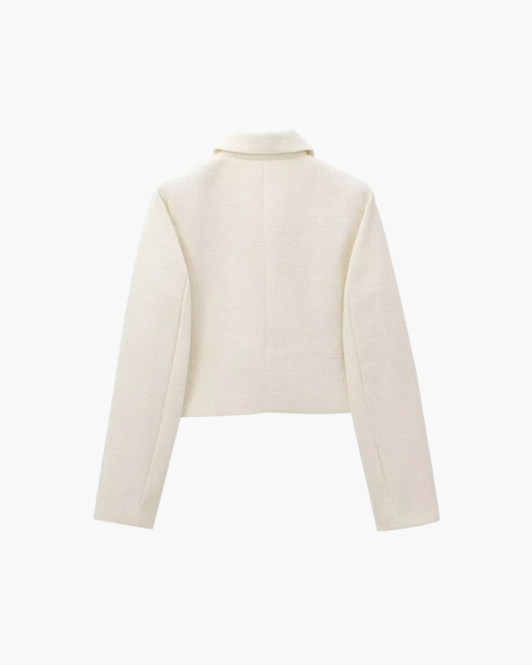 Crème Tweed Jasje Dames – Cropped Jasje met Strikjes & Ronde Kraag