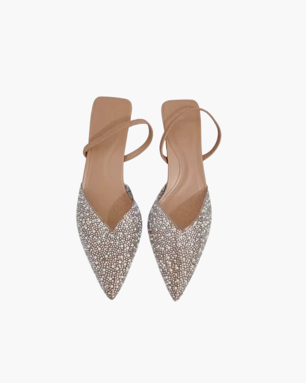 Beige Slingback Muiltjes met Strass – Puntige Hakken met Parels
