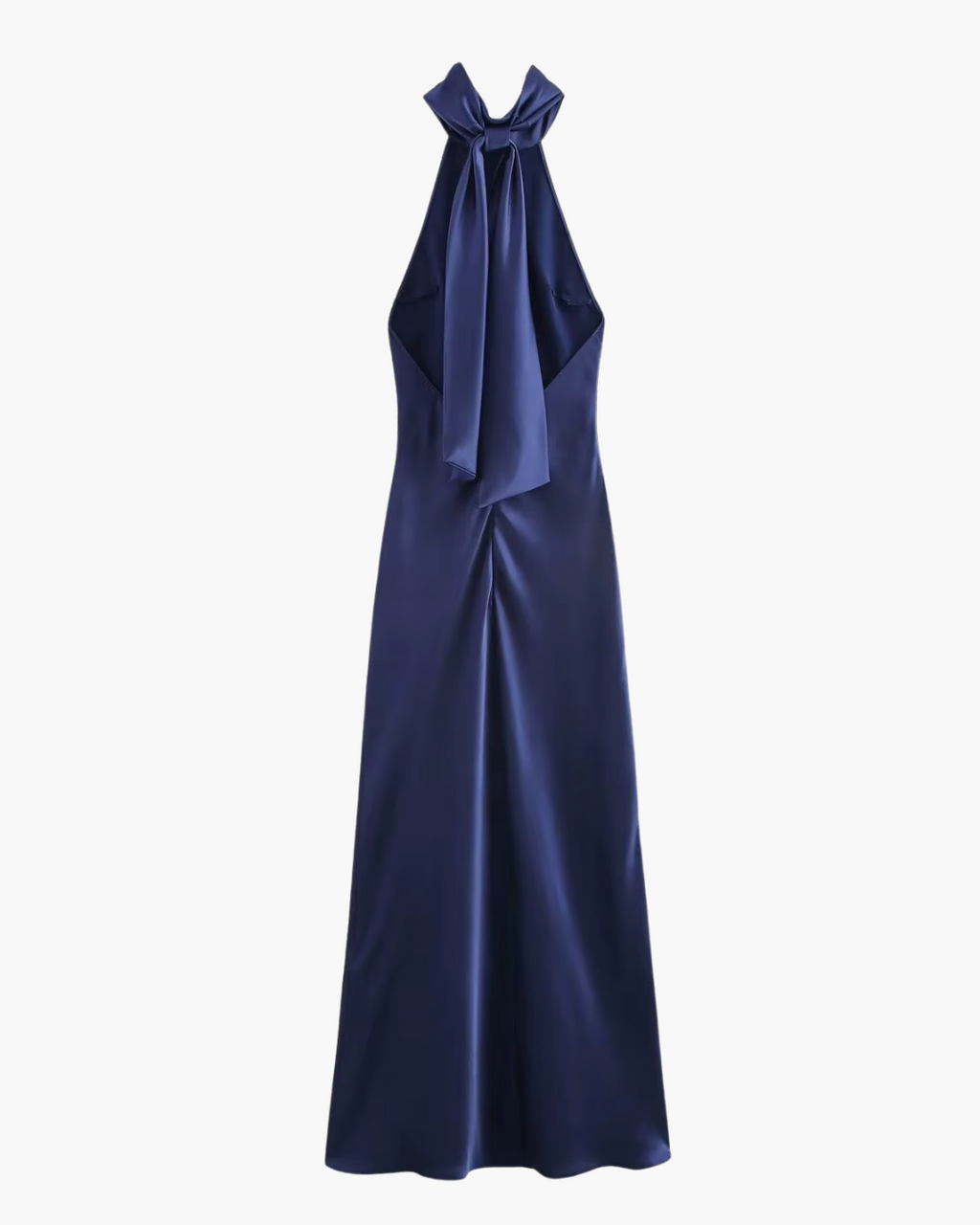 Donkerblauwe Halter Maxi Jurk van Satijn