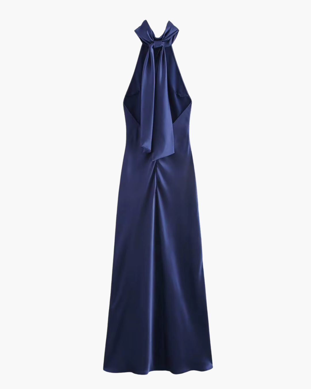 Donkerblauwe Halter Maxi Jurk van Satijn