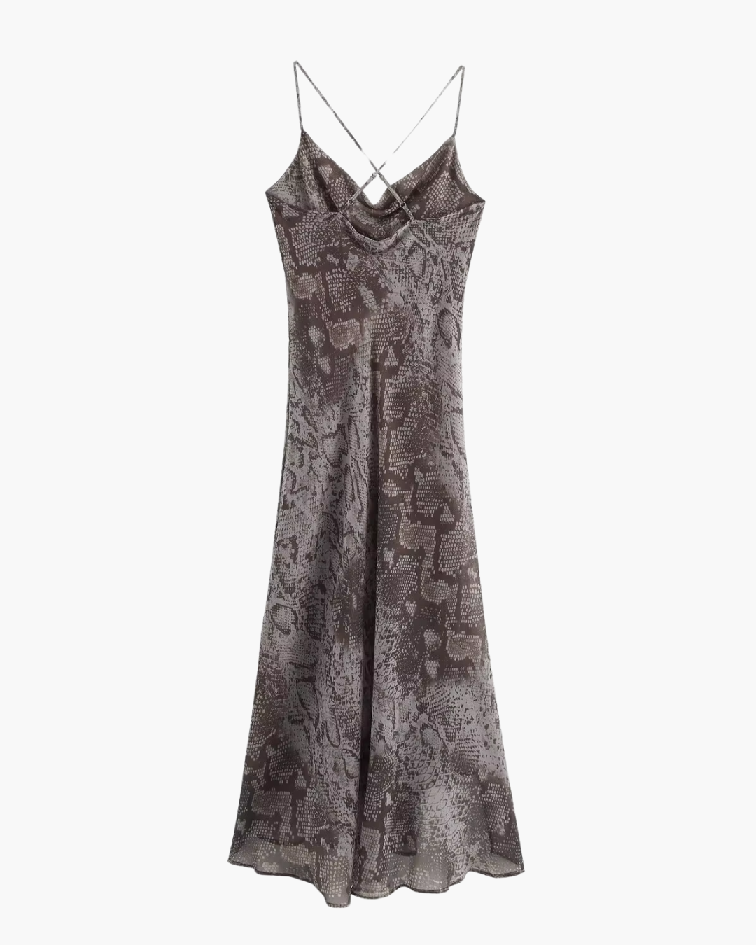 Slangenprint Midi Jurk met Spaghettibandjes
