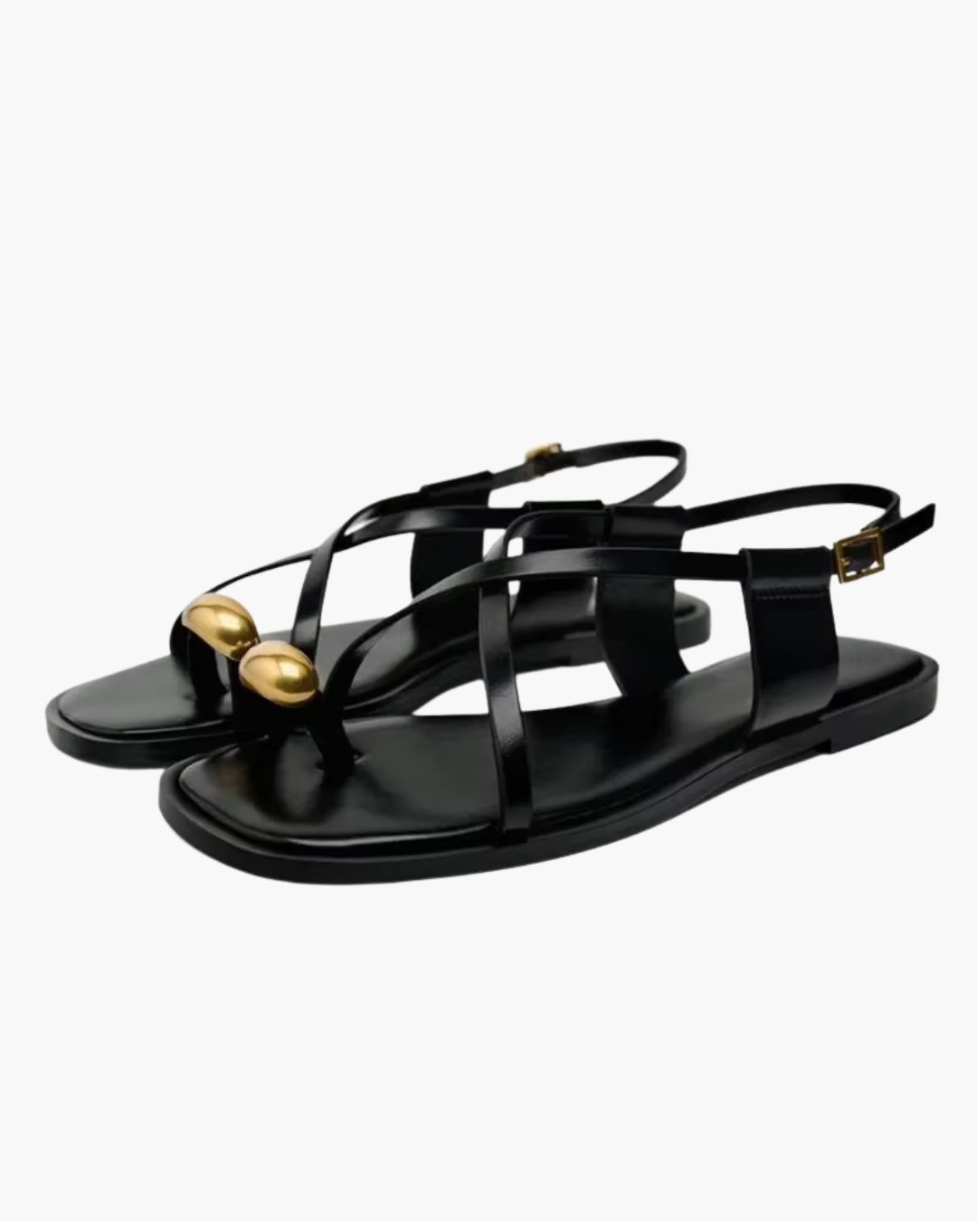 Zwarte Platte Sandalen met Gouden Detail – Teenslipper Sandalen Dames
