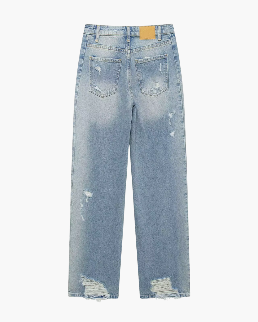 Lichtblauwe Wide Leg Jeans met Destroyed Details