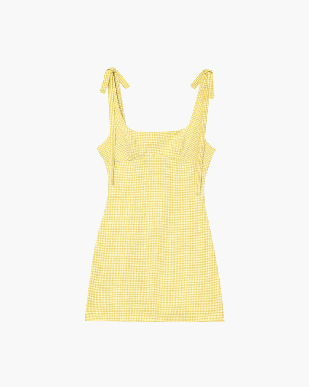 Gele Geruite Mini Jurk met Strikbandjes
