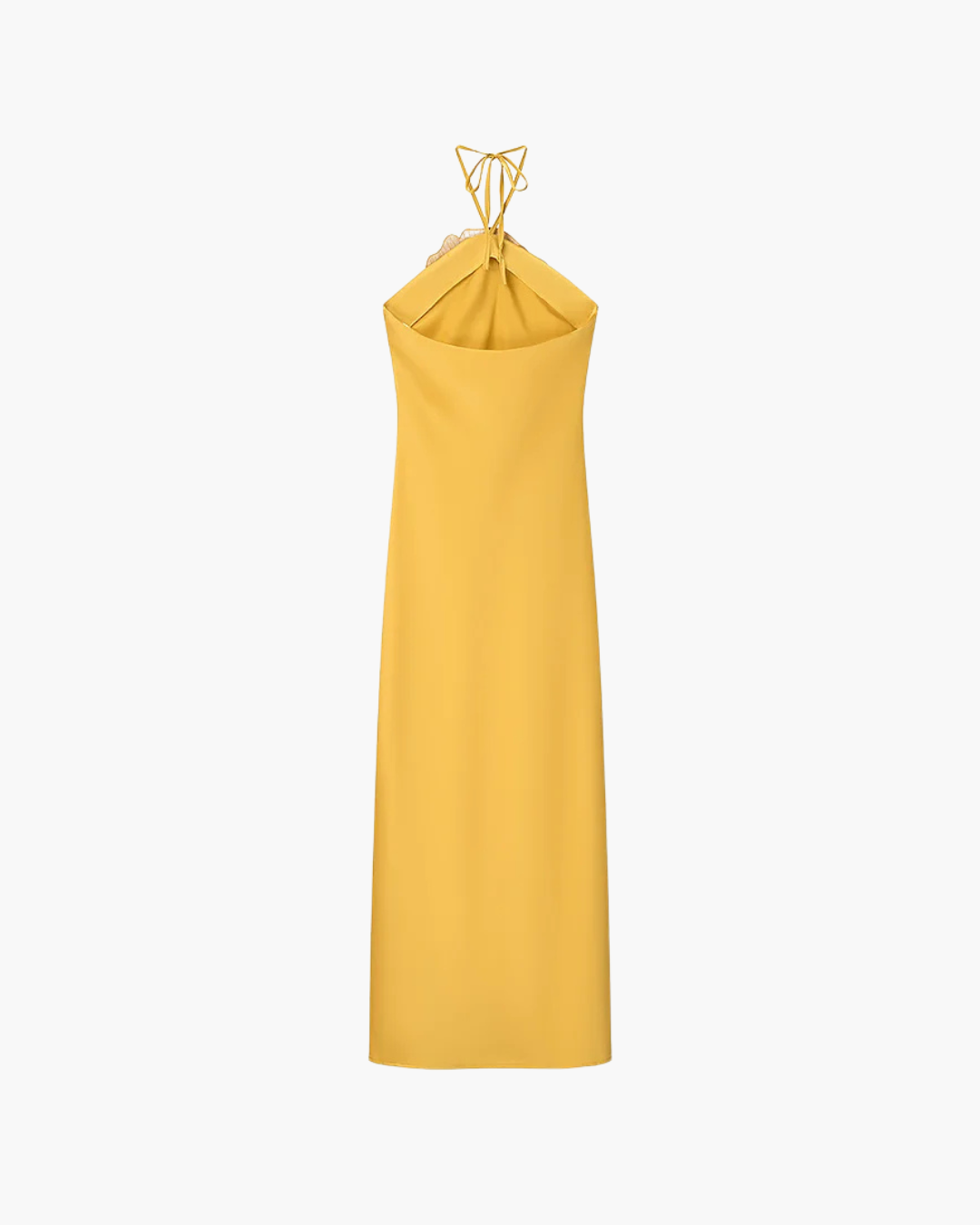 Gele Halter Maxi Jurk met 3D Bloem