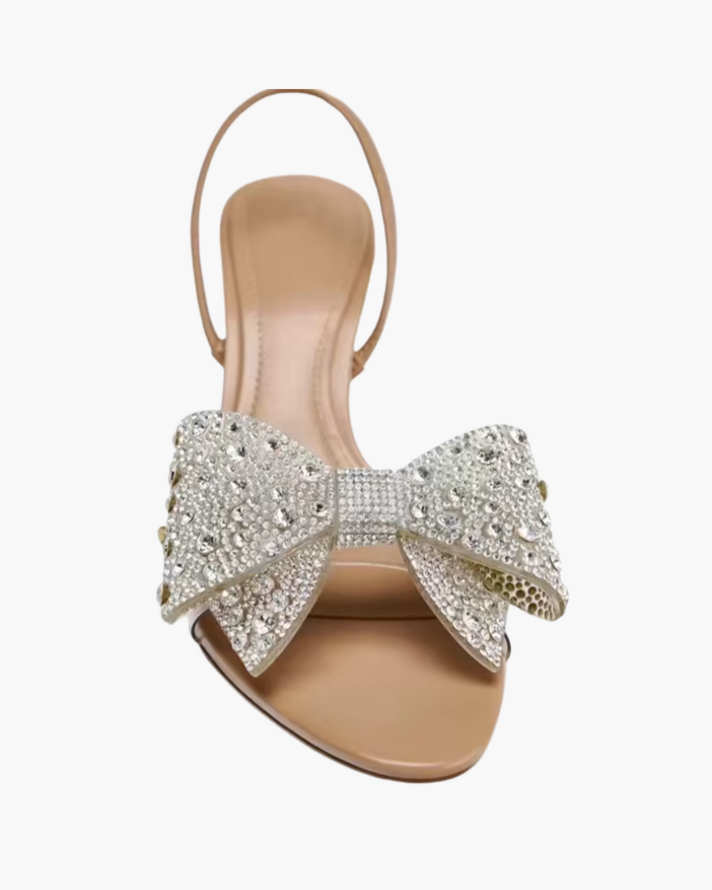 Beige Sandalen met Strass Strik – Hakken met Transparant Bandje
