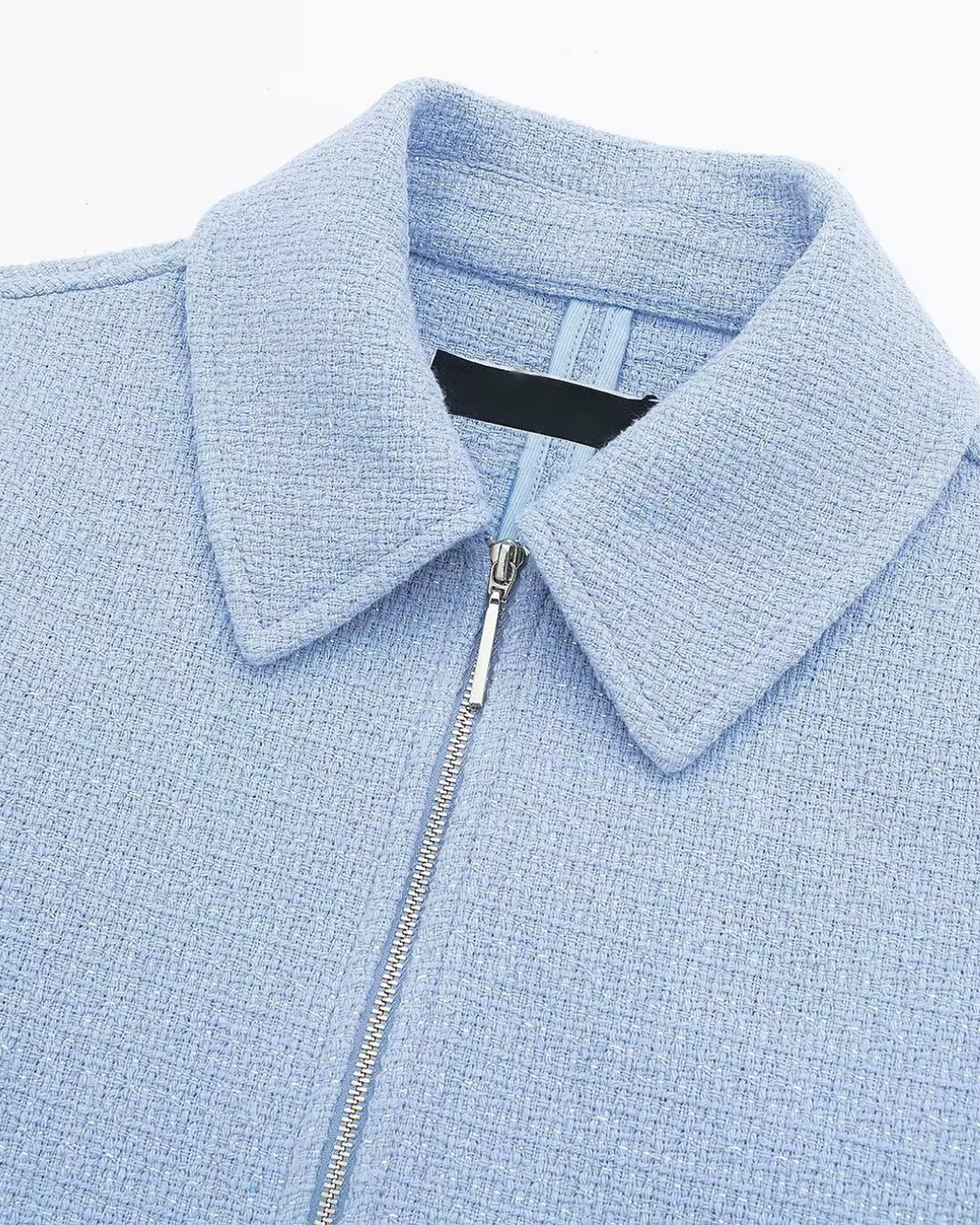 Lichtblauwe Cropped Damesjas met Kraag