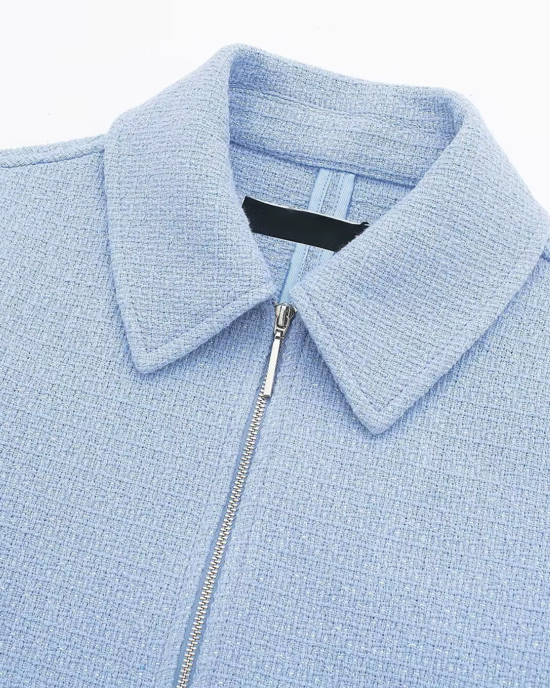 Lichtblauwe Cropped Damesjas met Kraag