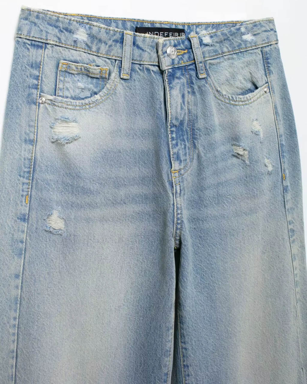 Lichtblauwe Wide Leg Jeans met Destroyed Details