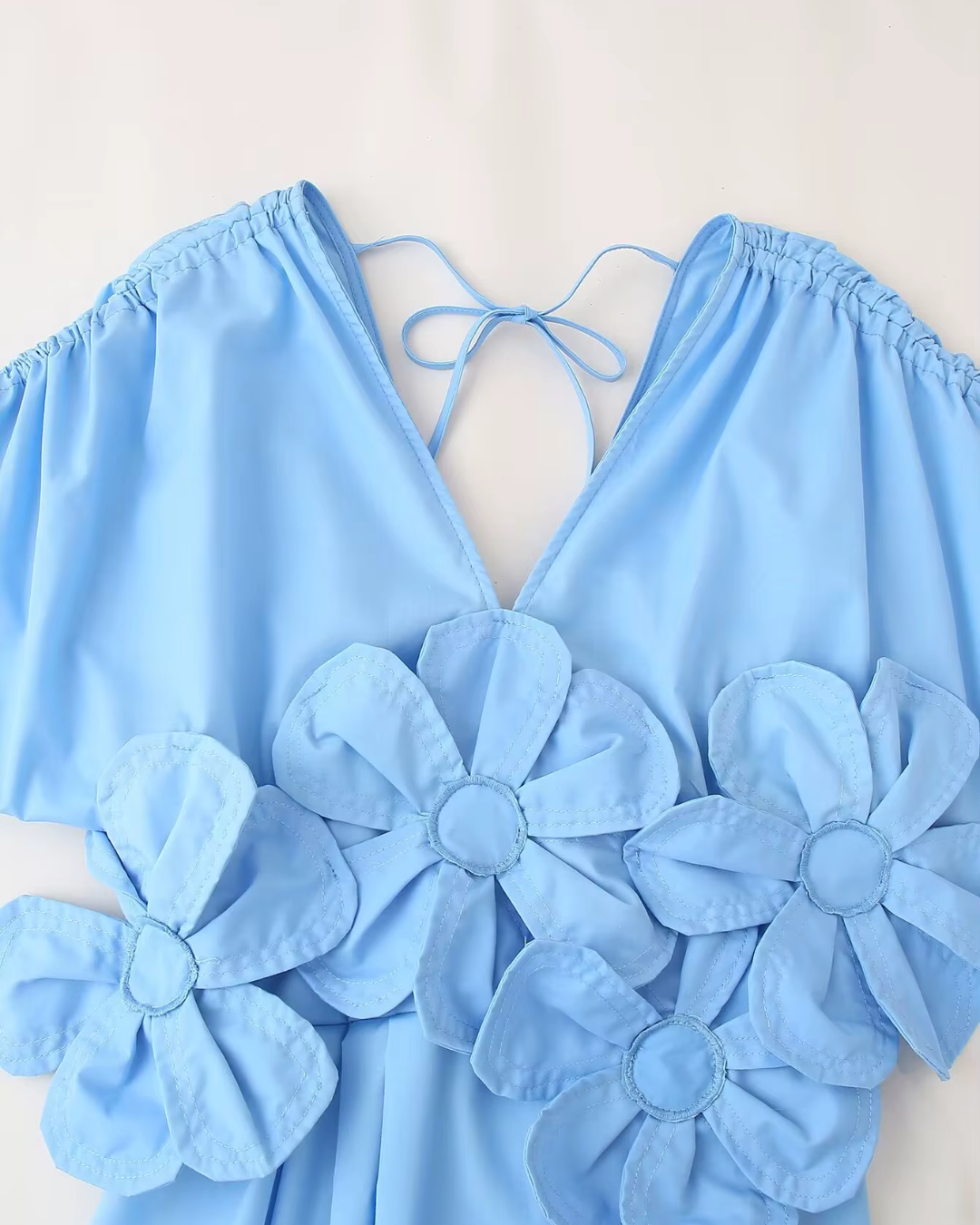 Lichtblauwe Midi Jurk met 3D Bloemen